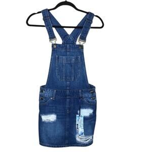 Blue Spice Size 3(Juniors) Factory Distressed Denim Overall Minidress/Jumper-NWT